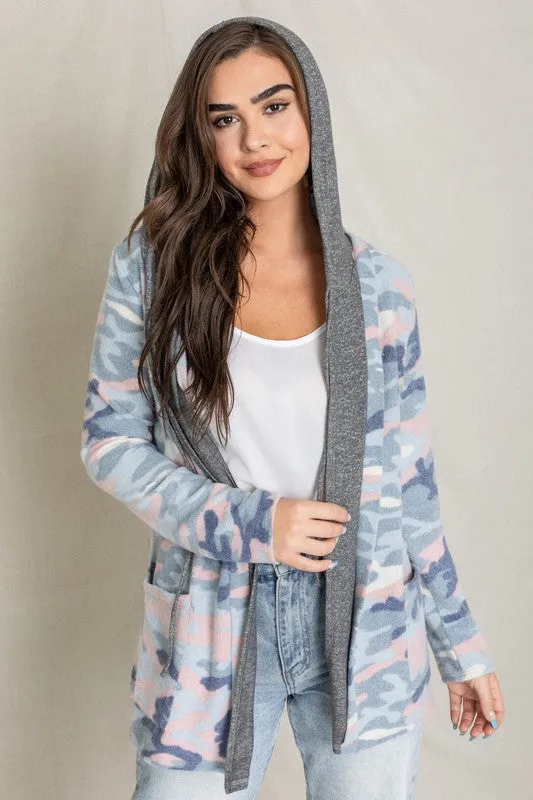 TEEK - Plus Size Camo Hooded Cardigan