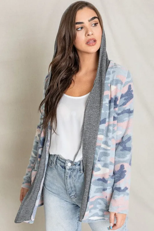 TEEK - Plus Size Camo Hooded Cardigan