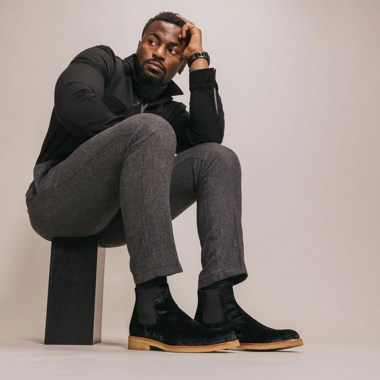The Jude Boot in Black Velour
