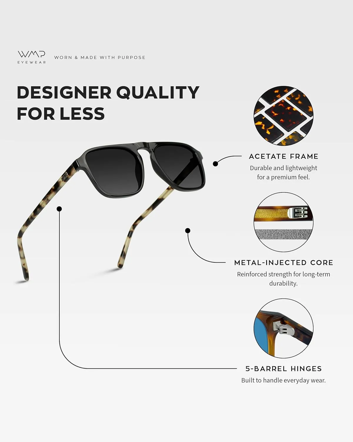 WearMe Pro Polarized Modern Aviator One-Bridge Square Mens Sunglasses