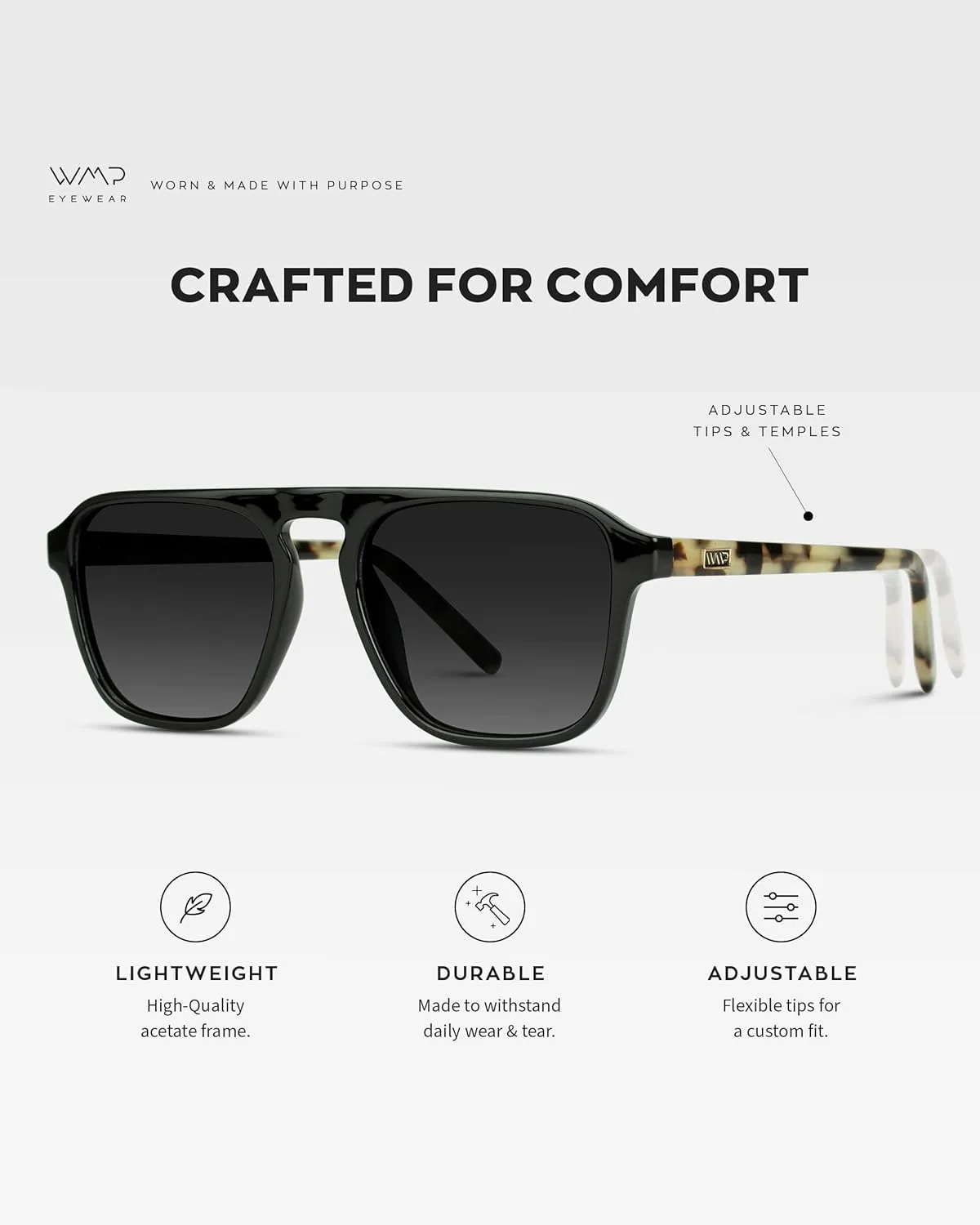 WearMe Pro Polarized Modern Aviator One-Bridge Square Mens Sunglasses